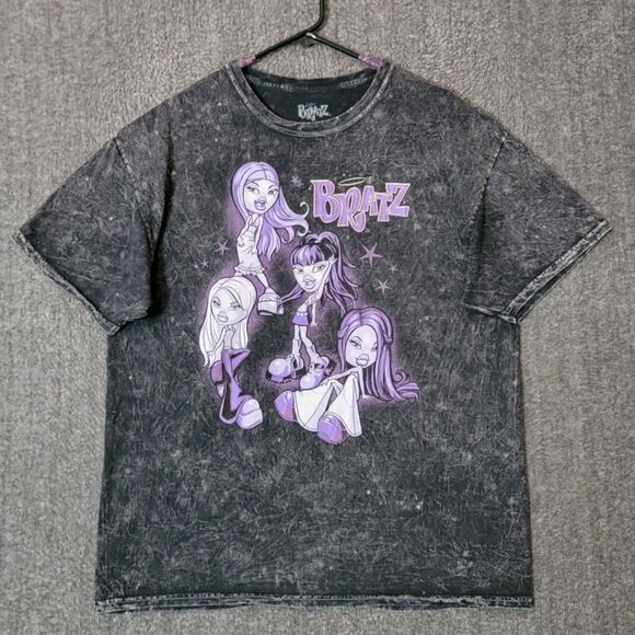 Bratz T-Shirt Womens XL Black Acid Wash Purple Dolls All Characters Crewneck Tee - Picture 1 of 10